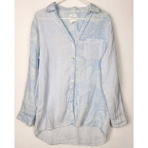 C&C California Linen Mixed Print Button Shirt L Pastel Blue Coastal Grandmacore